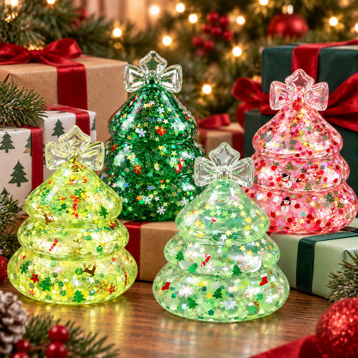 Clear Christmas Tree Toy, Slow Rising Glitter Squeeze Stress Toy, Sensory Fidget…