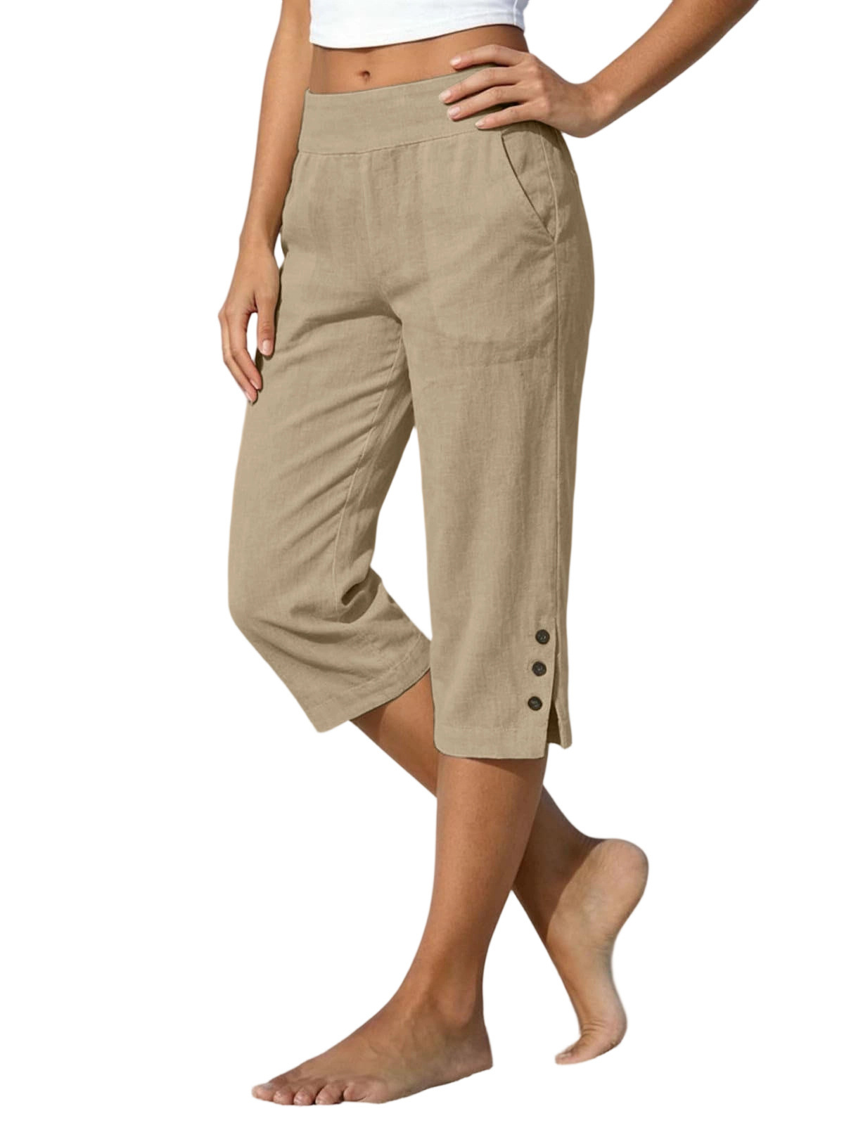 Summer European And American Women's Cotton-Linen Capri Pants, High-Waisted Loose…