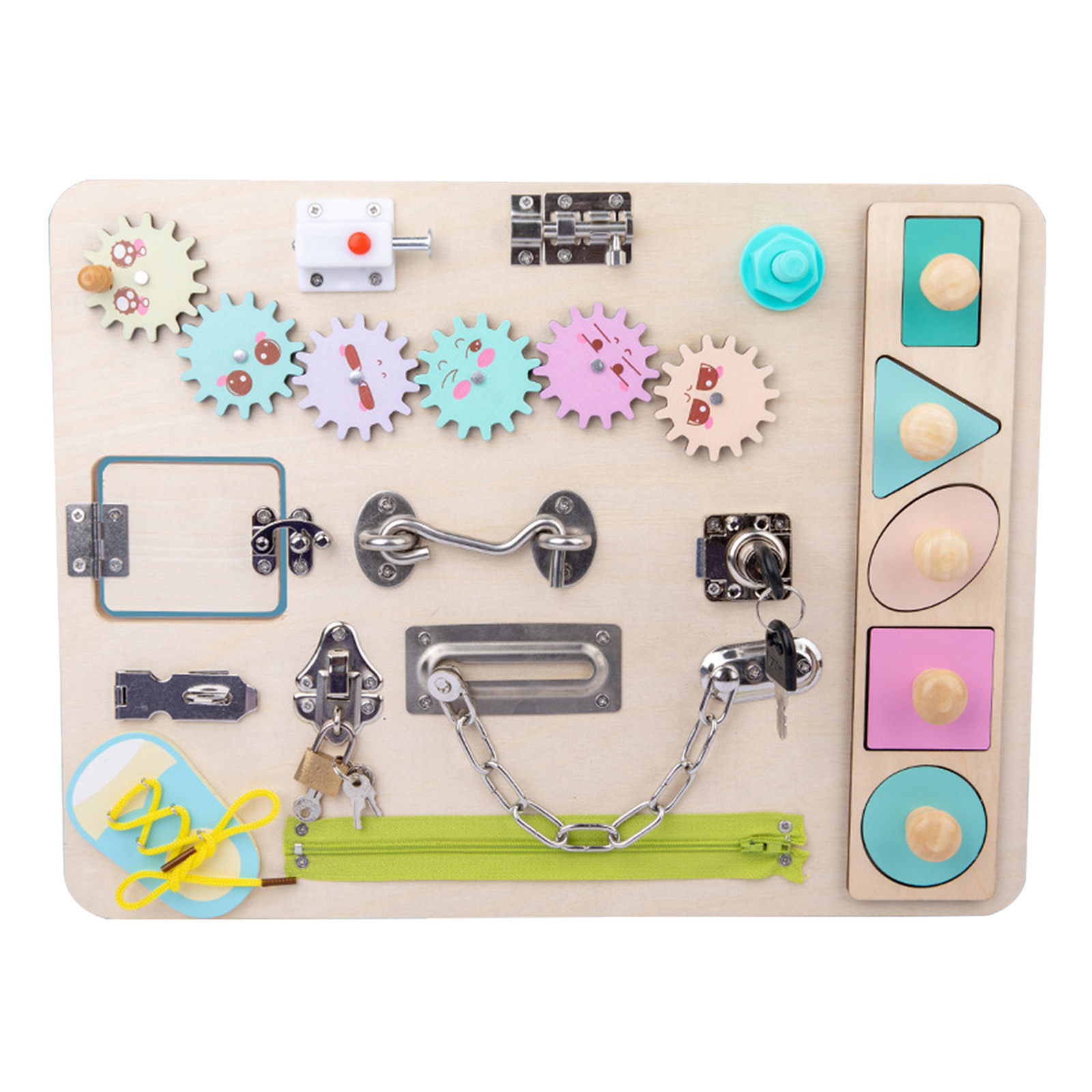 Educational Wooden Busy Board Montessori Kids Learning Unlock Sensory Toy Xmas Gift