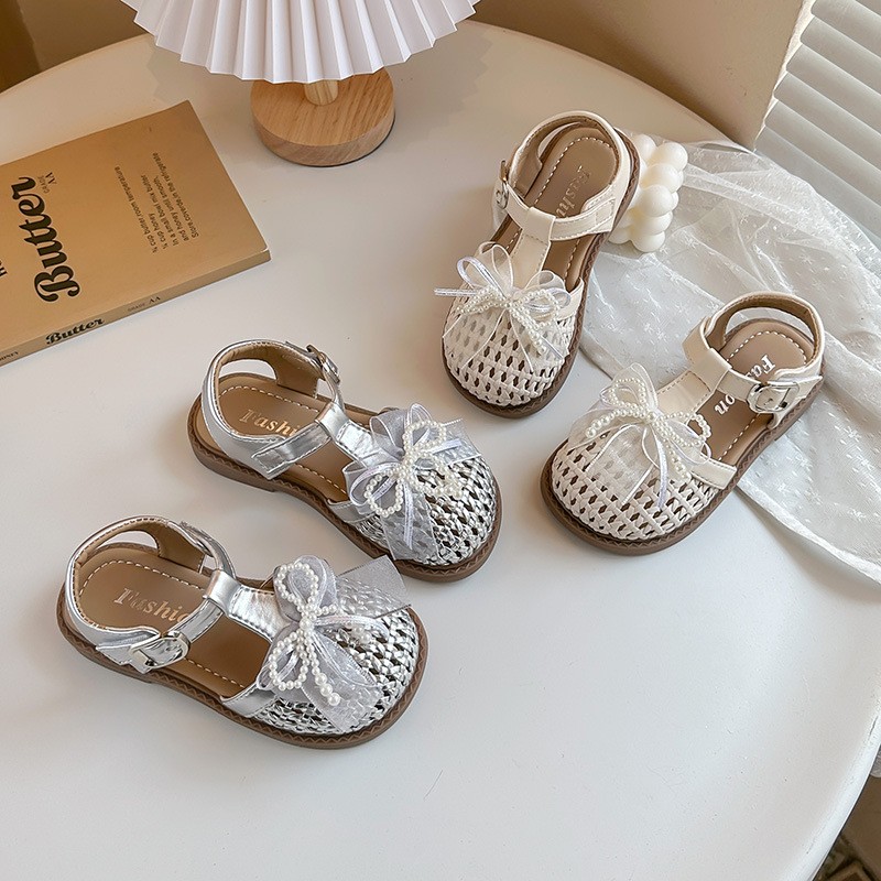 Summer Girls Princess Sandals, Hollow Out Woven Bow Pearl Soft Sole Breathable Baby Beach…