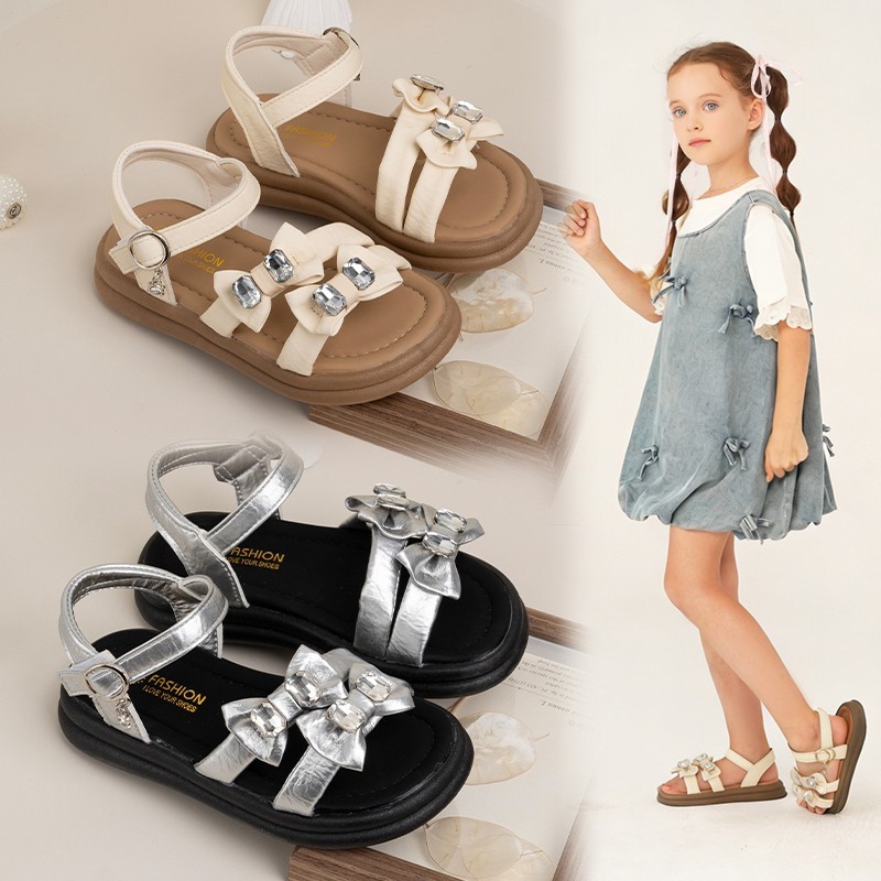 Summer New Ins Fashion Girls Open-Toe Beach Sandals, Bow Decor Cool Princess Style Kids…