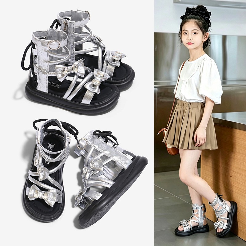 Summer New Girls Roman Sandals, Bow Princess Style Soft Sole Non-slip Kids Roman Boots…