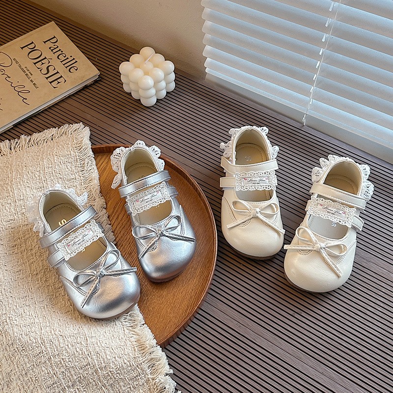 Summer New Girls Mary Jane Shoes, Lace Trim Bow Decor Soft Sole Non-slip Kids Leather…
