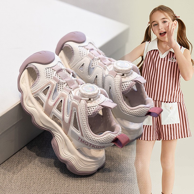 Summer New Kids Sports Sandals, Girls Breathable Non-Slip Mesh Shoes, Baby Girls Hollow…