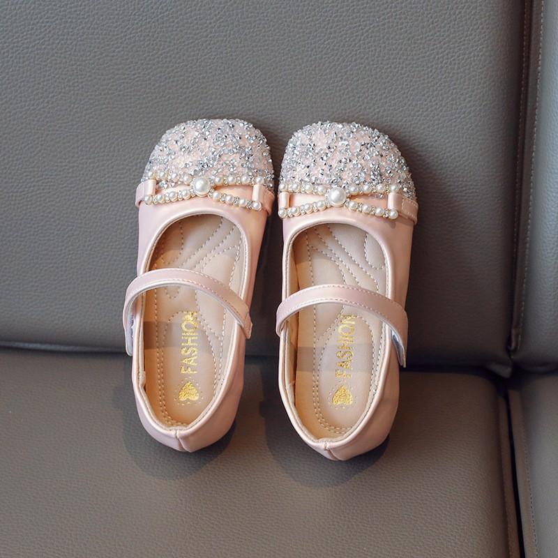 Summer New Girls Pearl Leather Shoes, Elegant Chanel-style Princess Flats, Soft Sole…