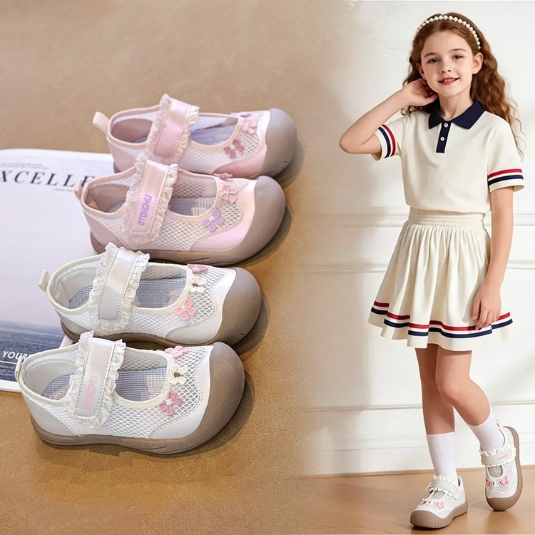 Summer New Girls Mesh Breathable Sneakers, Toddler Soft Sole Non-Slip Casual Walking…