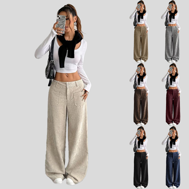 European And American Autumn And Winter Casual Women's Corduroy High-Waisted Loose…