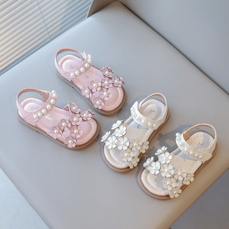 Summer New Style Flower Pearl Soft Soled Girls Sandals