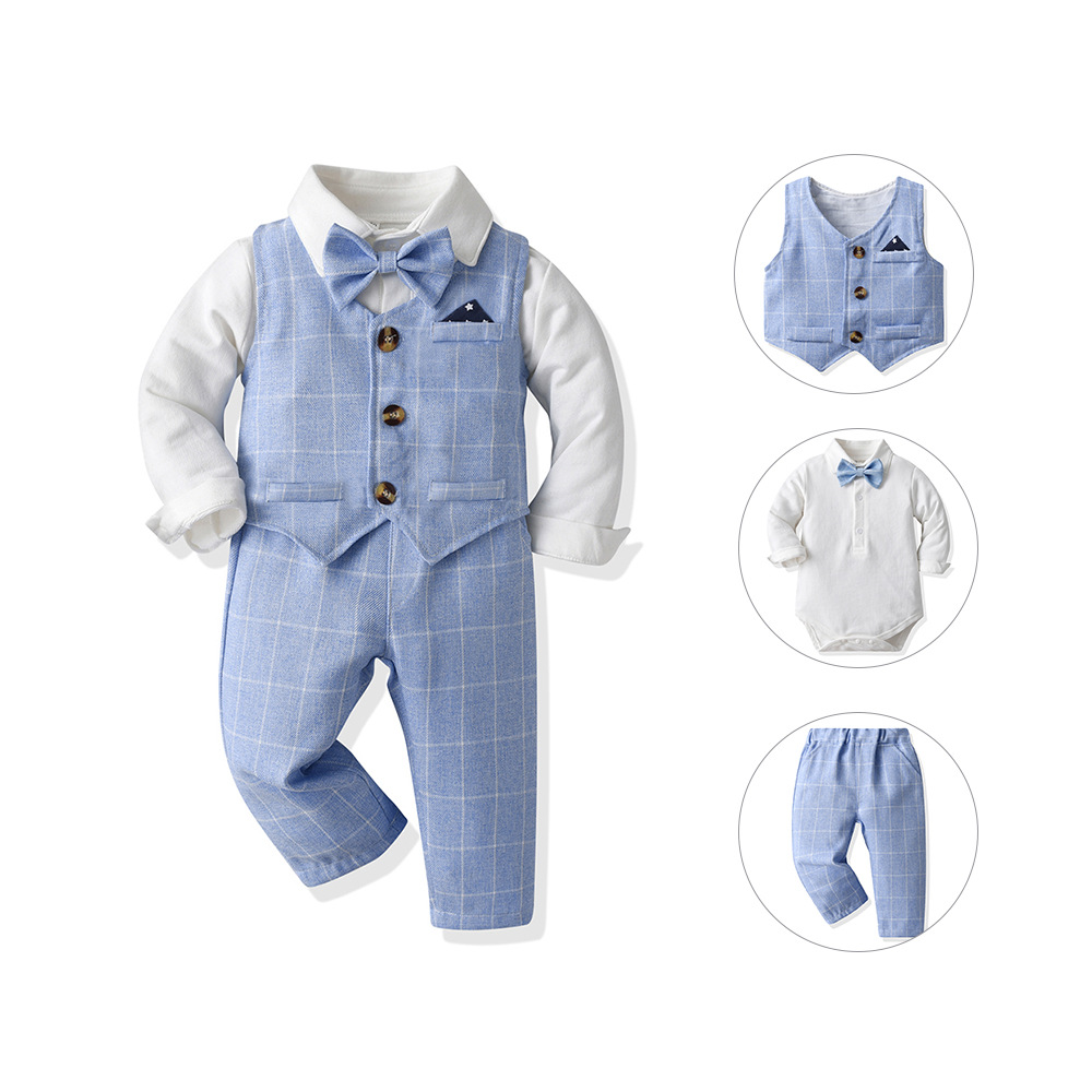 Vest Gentlemans Bodysuit Long-sleeve Trousers Three-piece Set