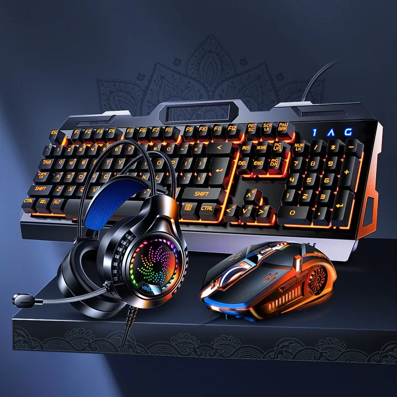 RGB Gamer Keyboard Gaming Keyboard and Mouse Headphone Gamer Kit Backlit USB Wired…