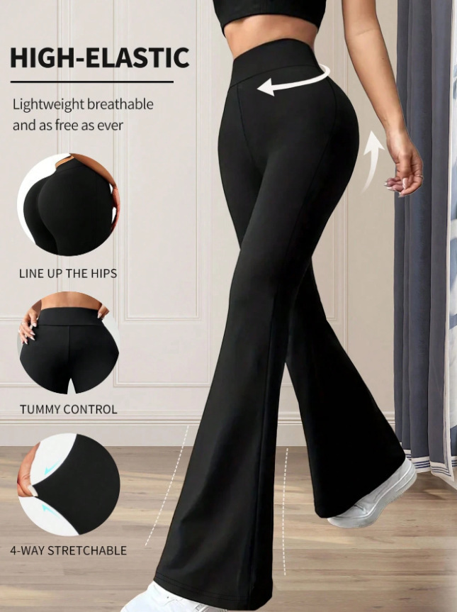 European And American New Solid Color Casual High-Waisted Yoga Pants Stretchy Sports…