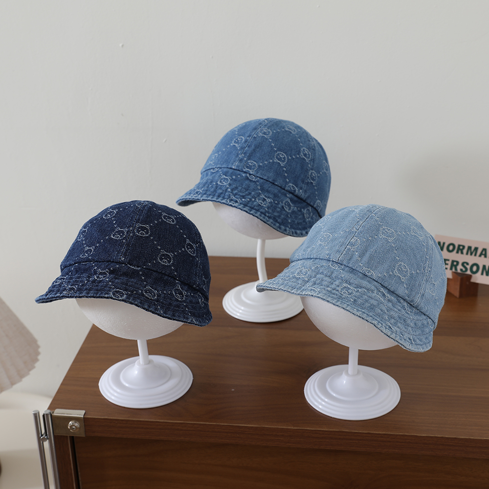 Retro Washed Denim Children's Baseball Cap With Full Pattern Of Little Bear Diamond…