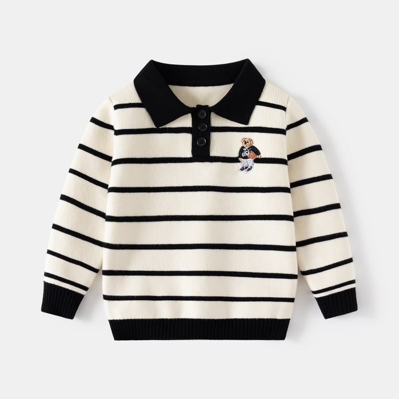 Striped Sweater Children's Single-Layer Embroidered Top