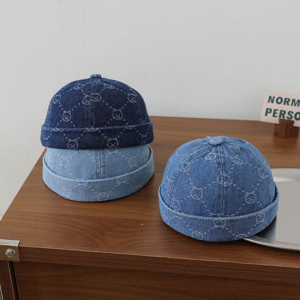 Full-pattern Jacquard Teddy Bear Children's Denim Cowboy Hat, Washed And Distressed…