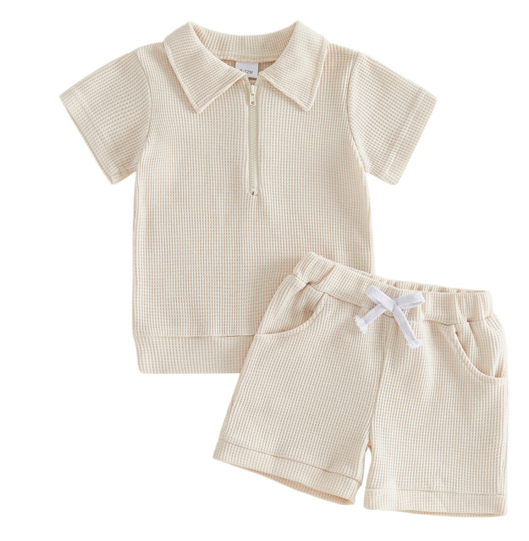 Boys And Girls Two-piece Set With A Lapel Collar And Shorts