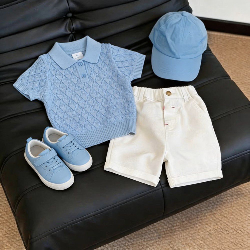 Hollow-out Knitted Short-sleeve Top And Casual Pants