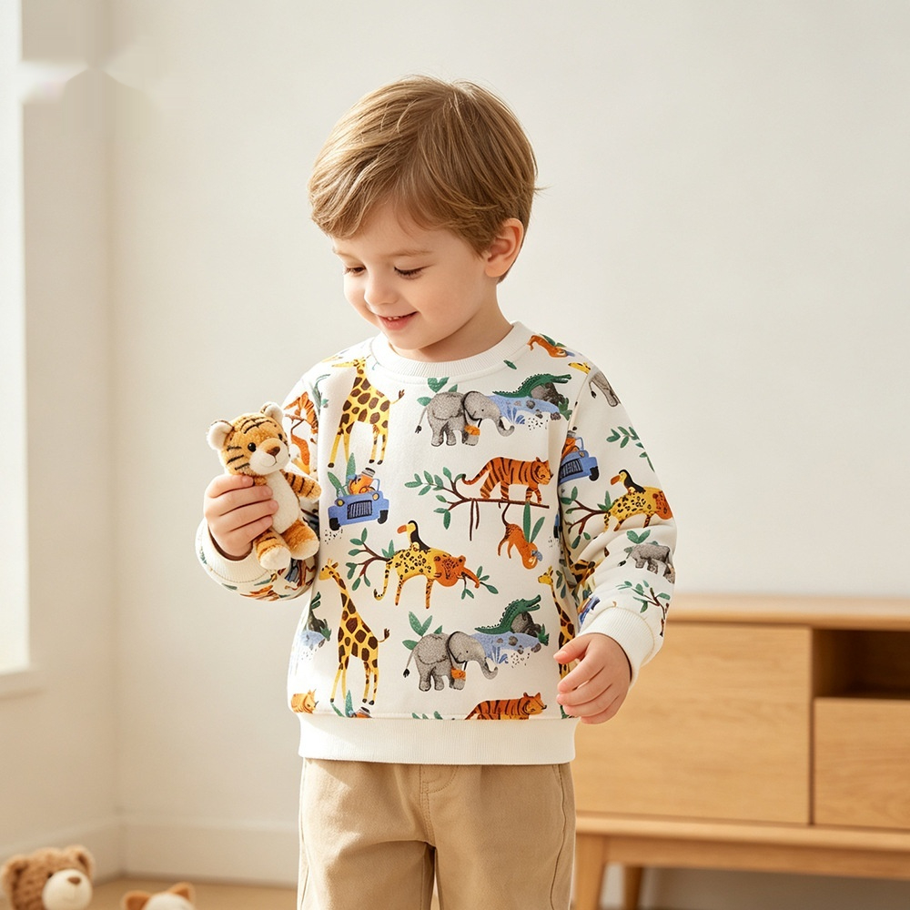Childrens Cartoon Animal Crew-Neck Printed Sweatshirt