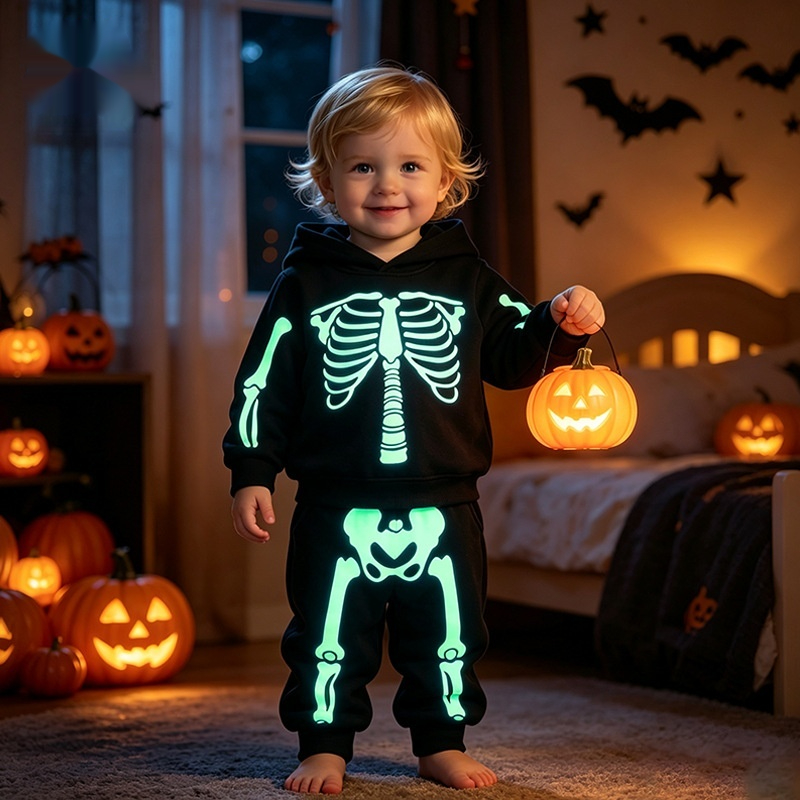 Childrens Luminous Bone-Pattern Hoodie Set