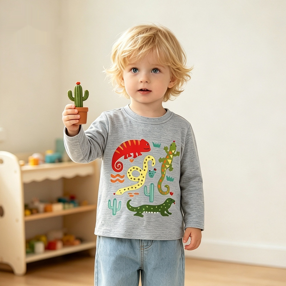 Round-neck Printed Long-sleeve T-shirt For Boys