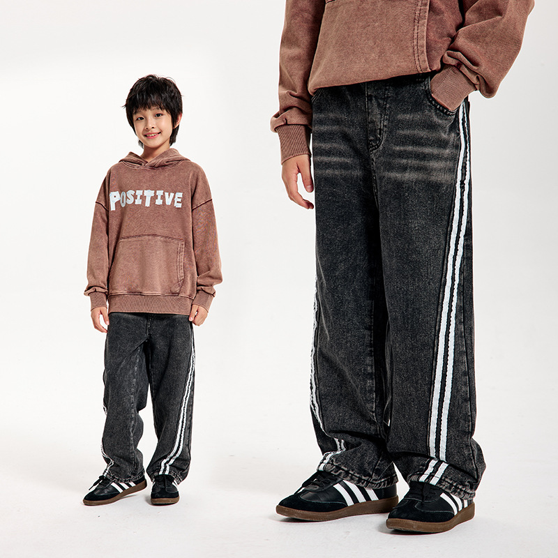 Retro Childrens Straight-Leg Casual Patchwork Jeans