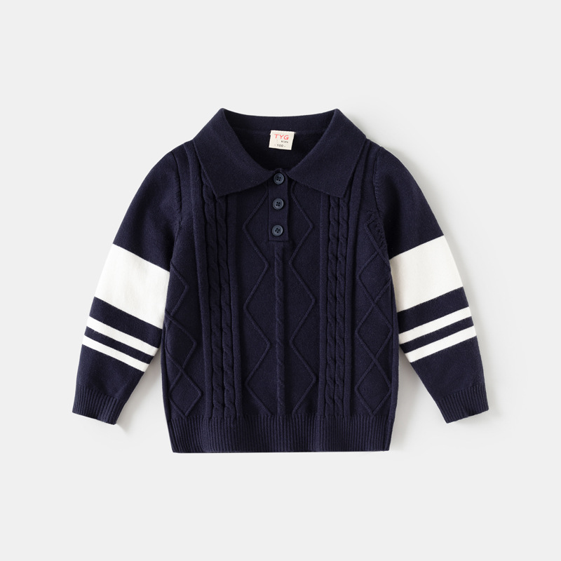 Casual Knitted Polo-neck Top For Boys