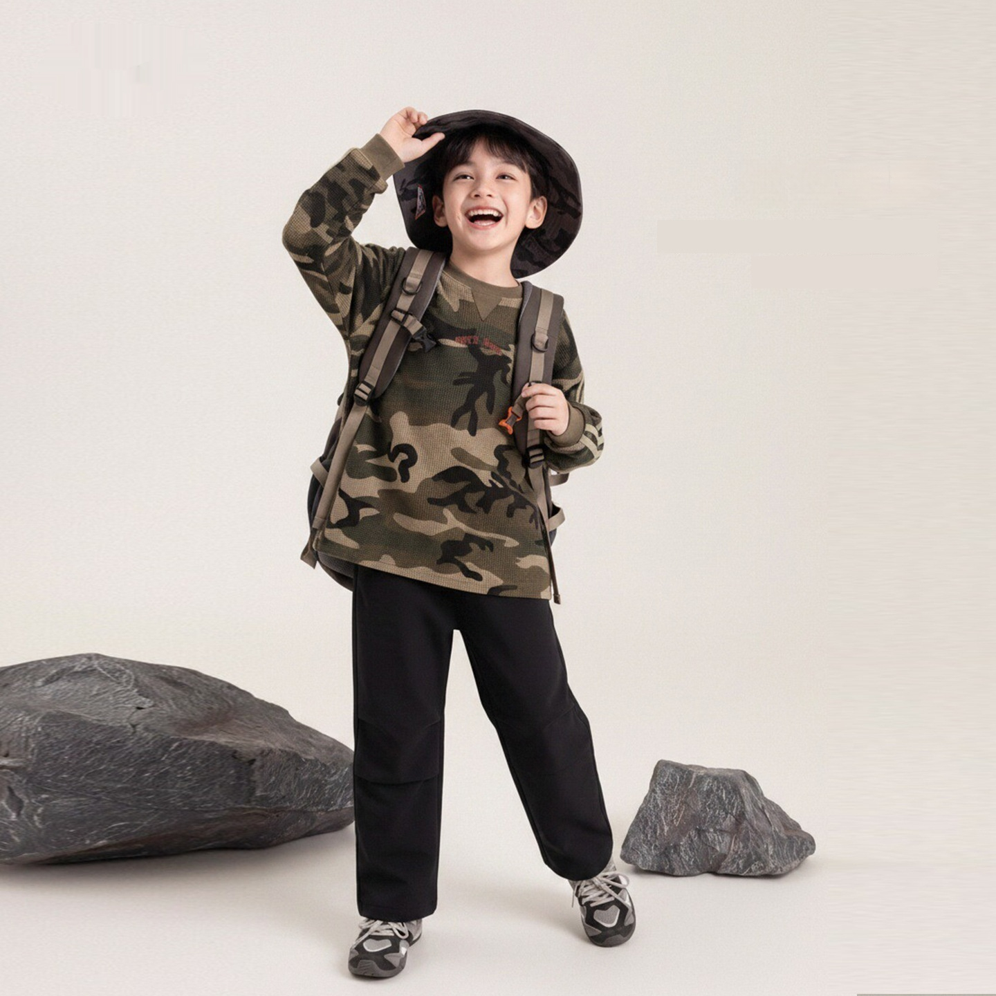 Long-sleeve Crew-neck Camouflage-print Childrens Pullover Hoodie