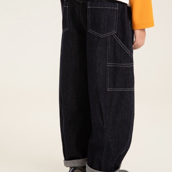 Boys Relaxed-fit Utility Denim Wide-leg Pants, With A Multi-pocket Design