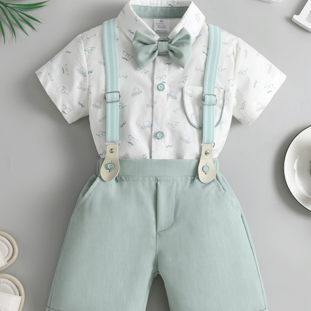 Childrens Summer Three-Piece Short-Sleeve Suspender Set