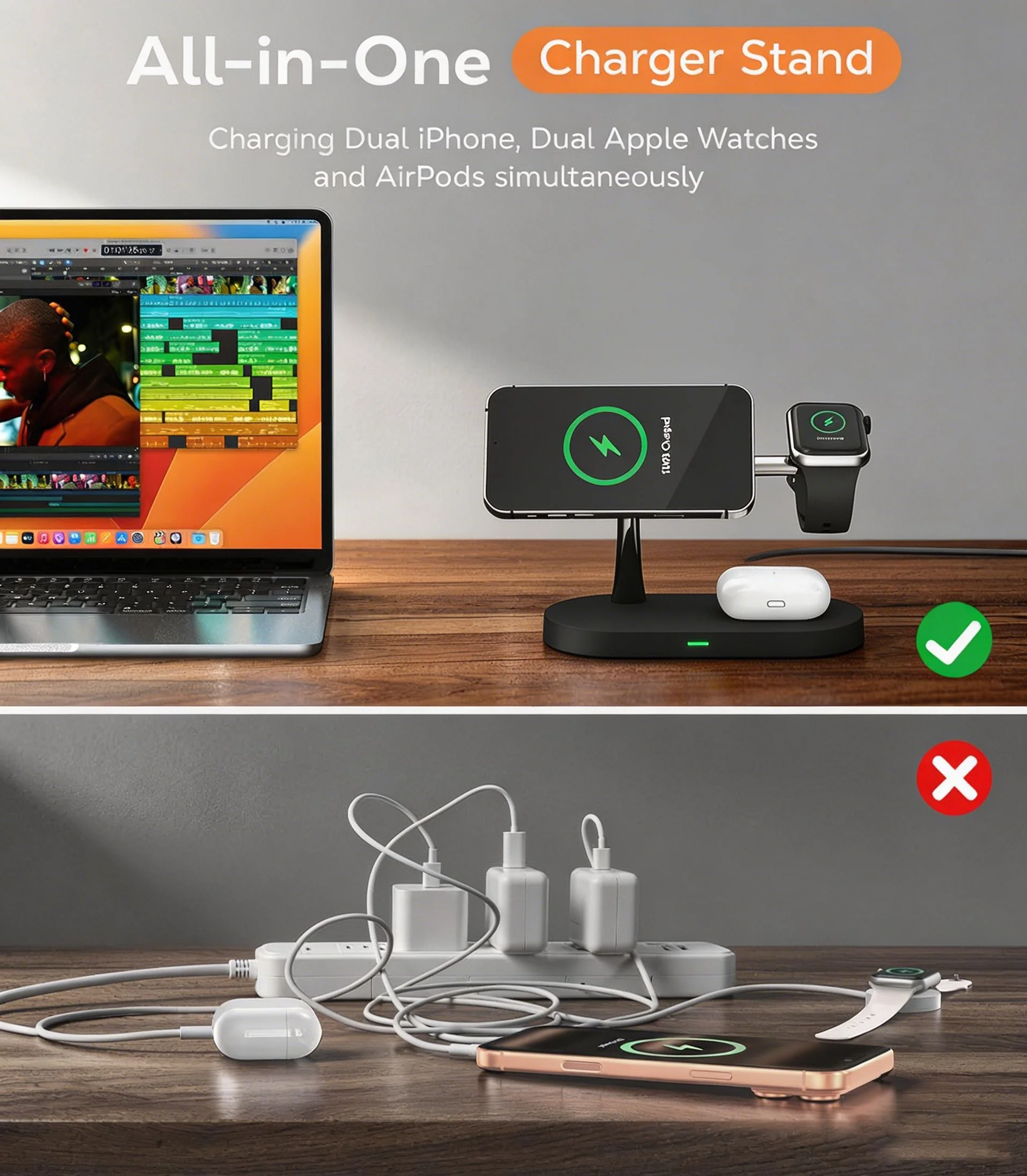 3 in 1 Magnetic Wireless Chargers Fast Charging Station For iPhone 12 13 14 15 16 For Apple Watch 10 9 8 7 6 5 Airpods Pro photo 2