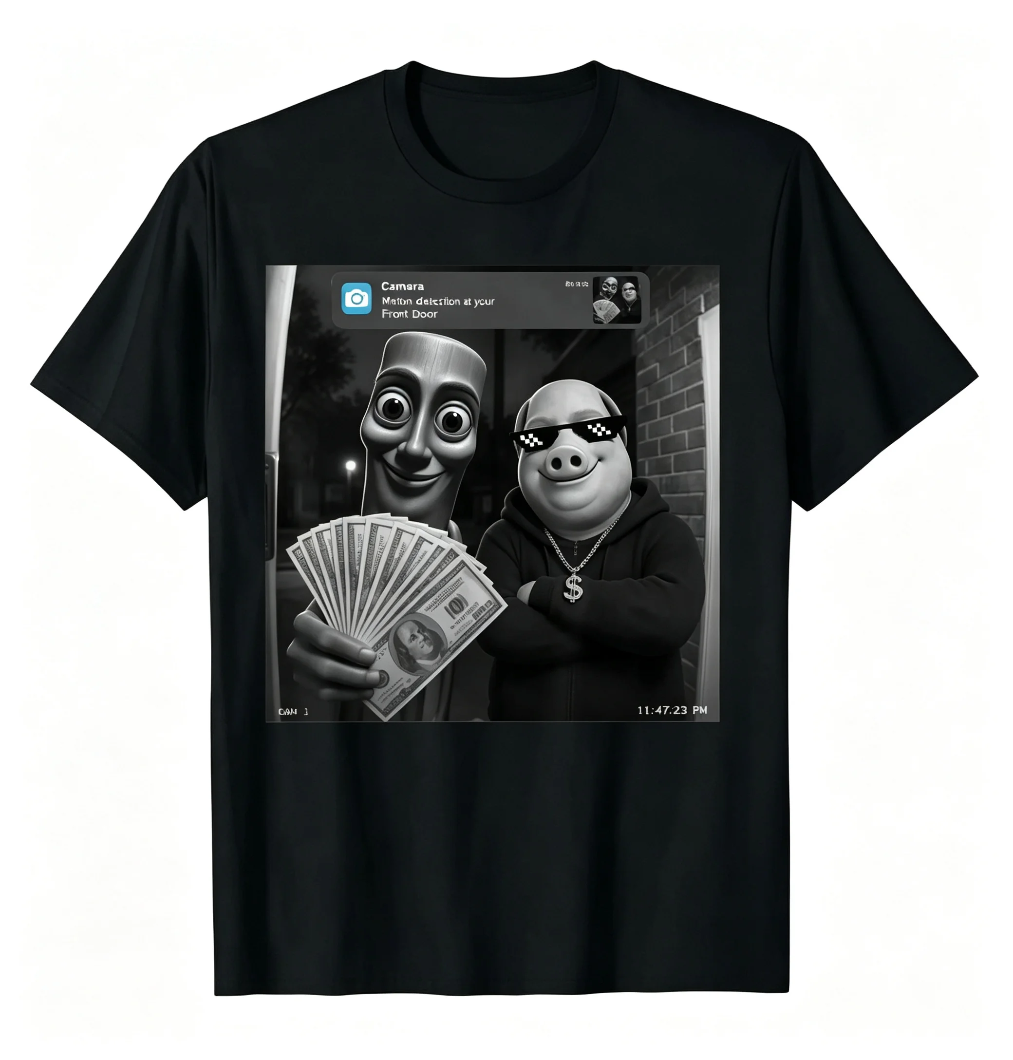 Men's Viral Internet Meme Graphic T-Shirt, John Pork Funny Surveillance Camera Print Round Neck Short Sleeve Tee, Black Regular Fit Soft Casual Streetwear Top for Party Daily Wear photo 7