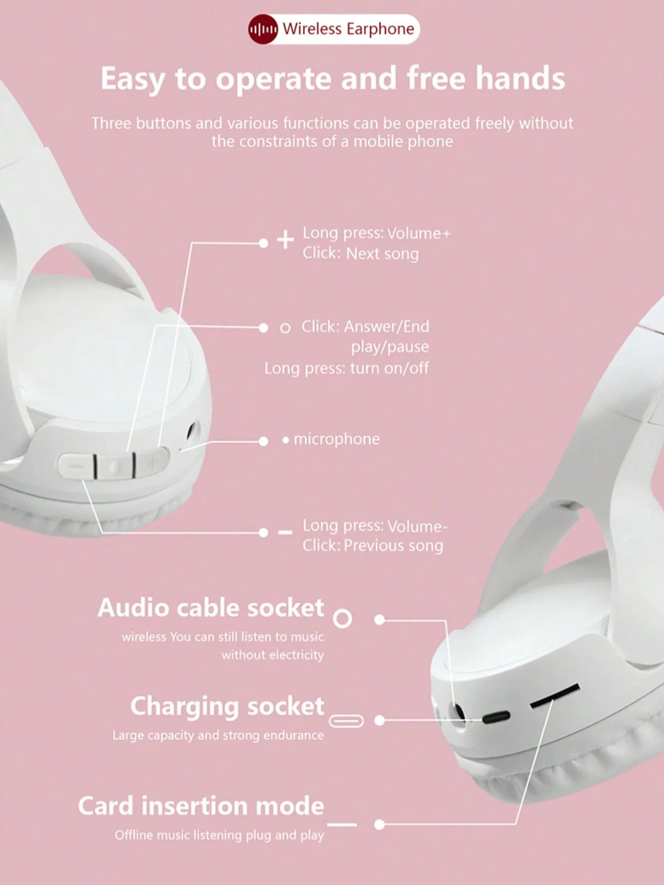 Wireless Over-Ear Headphones, Foldable Stereo, Jerry 5.3, Long Battery Life, Intelligent Noise Cancellation for Gaming Headphone photo 6
