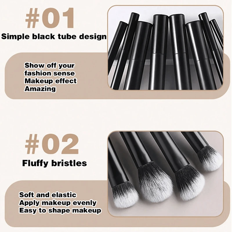 8-piece high-end black makeup brush set + sponge that doesn't cake powder, beauty tool combo photo 2