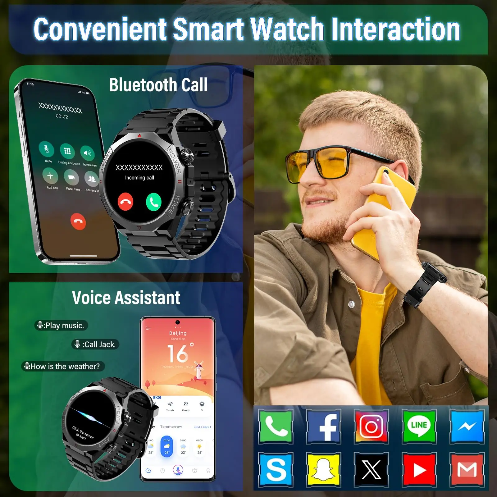 Smart Watch for Men 1.39" HD Touchscreen, IP68 Waterproof Military Smartwatch with 110+ Sports Modes, Heart Rate Sleep Monitor, Bluetooth Call, 7-30 Days Battery for Android iOS. photo 3