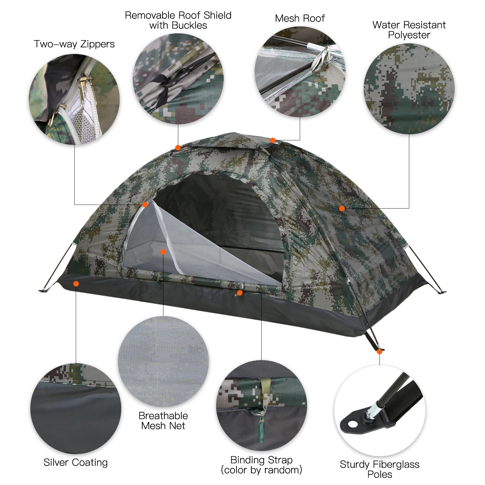 Tomshoo 1/2 Person Ultralight Camping Tent Single Layer Portable Hiking Tent Anti-UV Coating UPF 30+ for Outdoor Beach Fishing photo 2