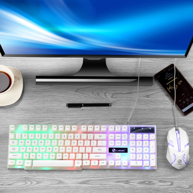 USB Wired Gaming Keyboard Mouse Set PC Rainbow Colorful LED Backlit  Gamer Gaming Mouse and Keyboard Combos Kit Home Office photo 6