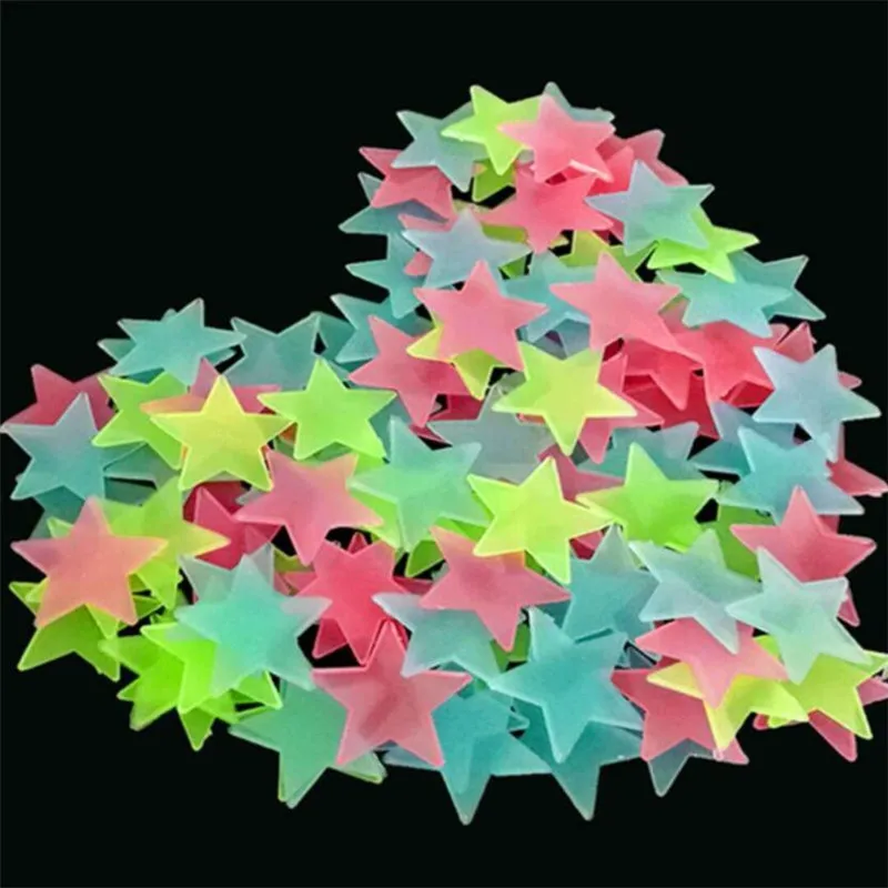 50pcs 3D Stars Glow In The Dark Wall Stickers Luminous Fluorescent Pvc Wall Art Decals For Kids Bedroom Ceiling Home Decoration photo 3