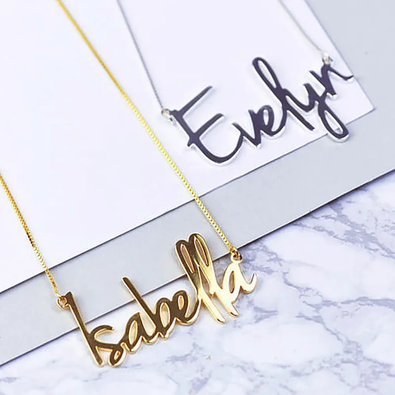 Custom Name Charms Necklace Gold Color Stainless Steel Box Chain Necklaces for Women Men Personalized Handmade Pendants Jewelry photo 1