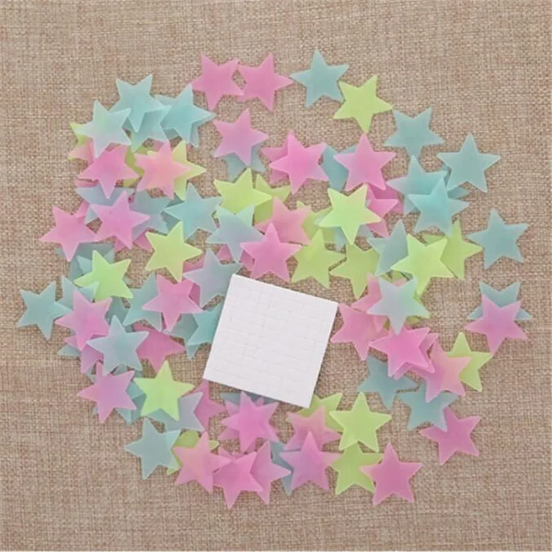 50pcs 3D Stars Glow In The Dark Wall Stickers Luminous Fluorescent Pvc Wall Art Decals For Kids Bedroom Ceiling Home Decoration photo 2