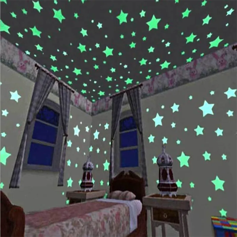50pcs 3D Stars Glow In The Dark Wall Stickers Luminous Fluorescent Pvc Wall Art Decals For Kids Bedroom Ceiling Home Decoration photo 6