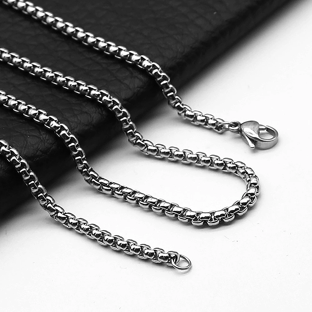 1Pc Stainless Steel Square Rolo Stainless Steel Chain Necklace Round Box Necklace Men Women Width 2mm-5mm photo 1