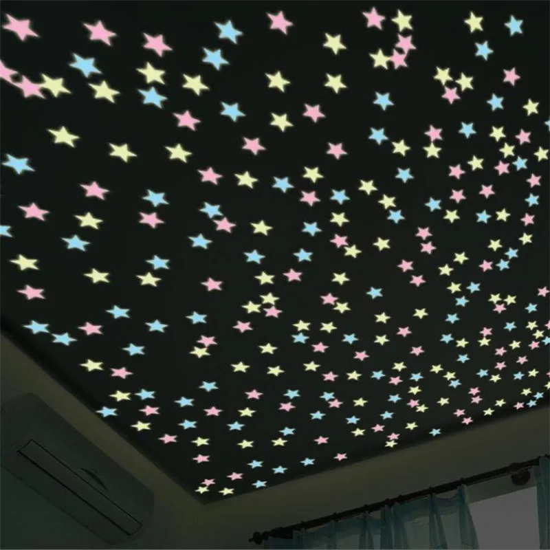 50pcs 3D Stars Glow In The Dark Wall Stickers Luminous Fluorescent Pvc Wall Art Decals For Kids Bedroom Ceiling Home Decoration photo 5