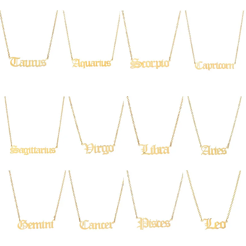 Stainless Steel 12 Zodiac Constellation Necklaces Letter Aquarius Aries Gemini Pisces Leo Sagittarius Pendant Necklace for Women photo 4