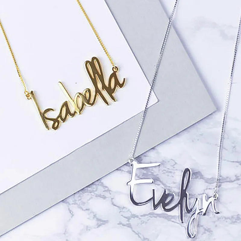 Custom Name Charms Necklace Gold Color Stainless Steel Box Chain Necklaces for Women Men Personalized Handmade Pendants Jewelry photo 6