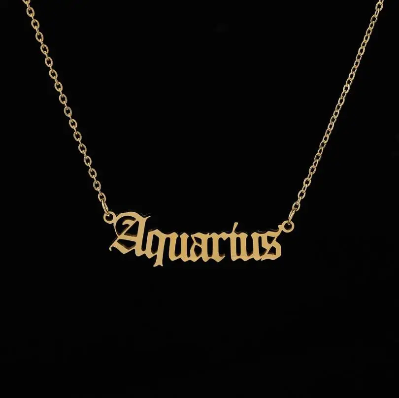 Stainless Steel 12 Zodiac Constellation Necklaces Letter Aquarius Aries Gemini Pisces Leo Sagittarius Pendant Necklace for Women photo 5
