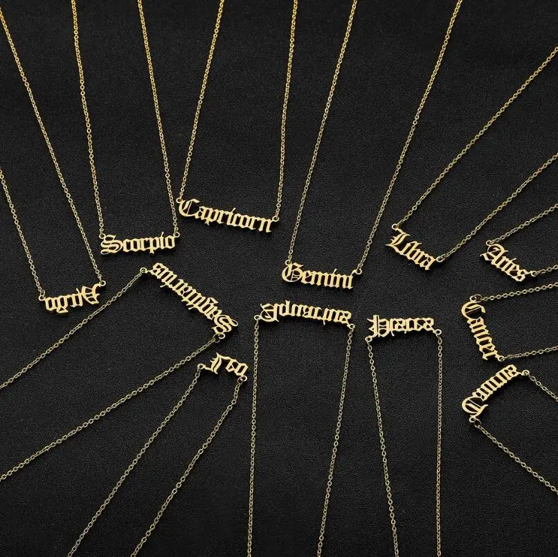 Stainless Steel 12 Zodiac Constellation Necklaces Letter Aquarius Aries Gemini Pisces Leo Sagittarius Pendant Necklace for Women photo 3