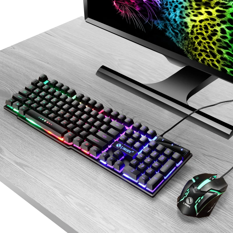 USB Wired Gaming Keyboard Mouse Set PC Rainbow Colorful LED Backlit  Gamer Gaming Mouse and Keyboard Combos Kit Home Office photo 5