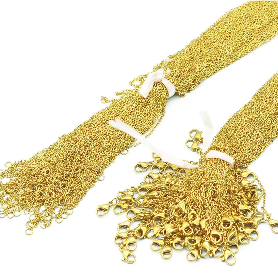 100pcs/Lot Bulk Wholesale 304 Stainless Steel Cable Link Rolo Chain Necklace Gold Color 45-50cm for DIY Jewelry Making Women photo 3