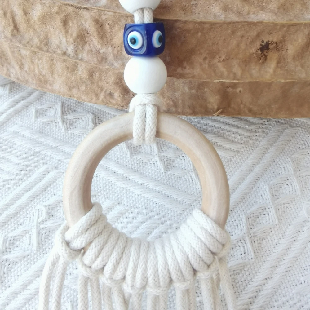 Macrame Wall Hanging with Lucky Eye Turkish Evil Eye Cotton Woven Tapestry for Home Decor Bedroom Decoration House Gift photo 6