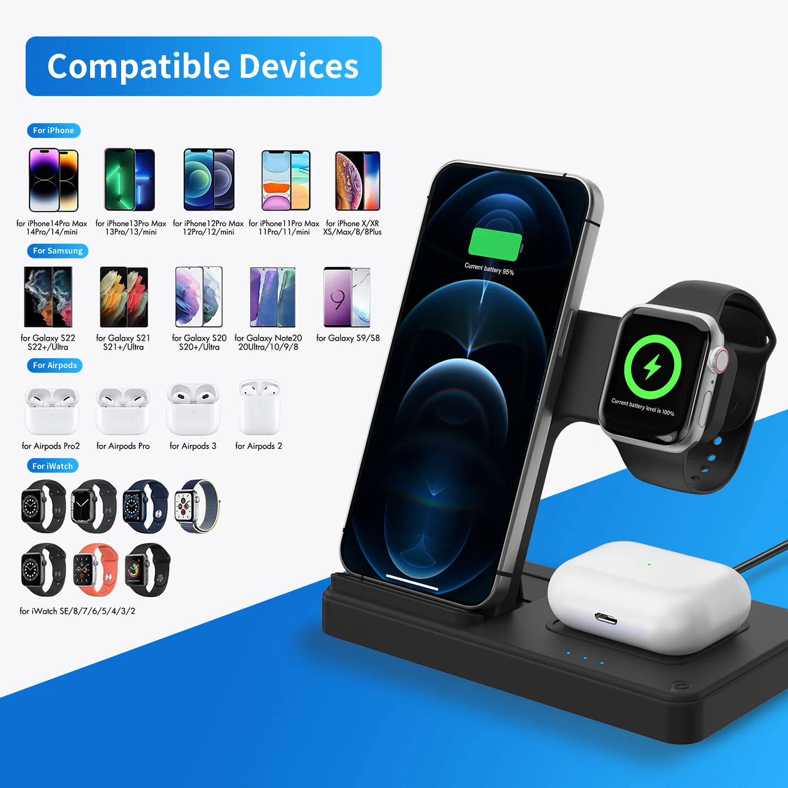 3 In 1 Wireless Charging Station Magnetic Fast Charging 18W Foldable For IPhone 16 15 14 13 12 Pro/Pro Max/Plus/Watch & Airpods photo 4