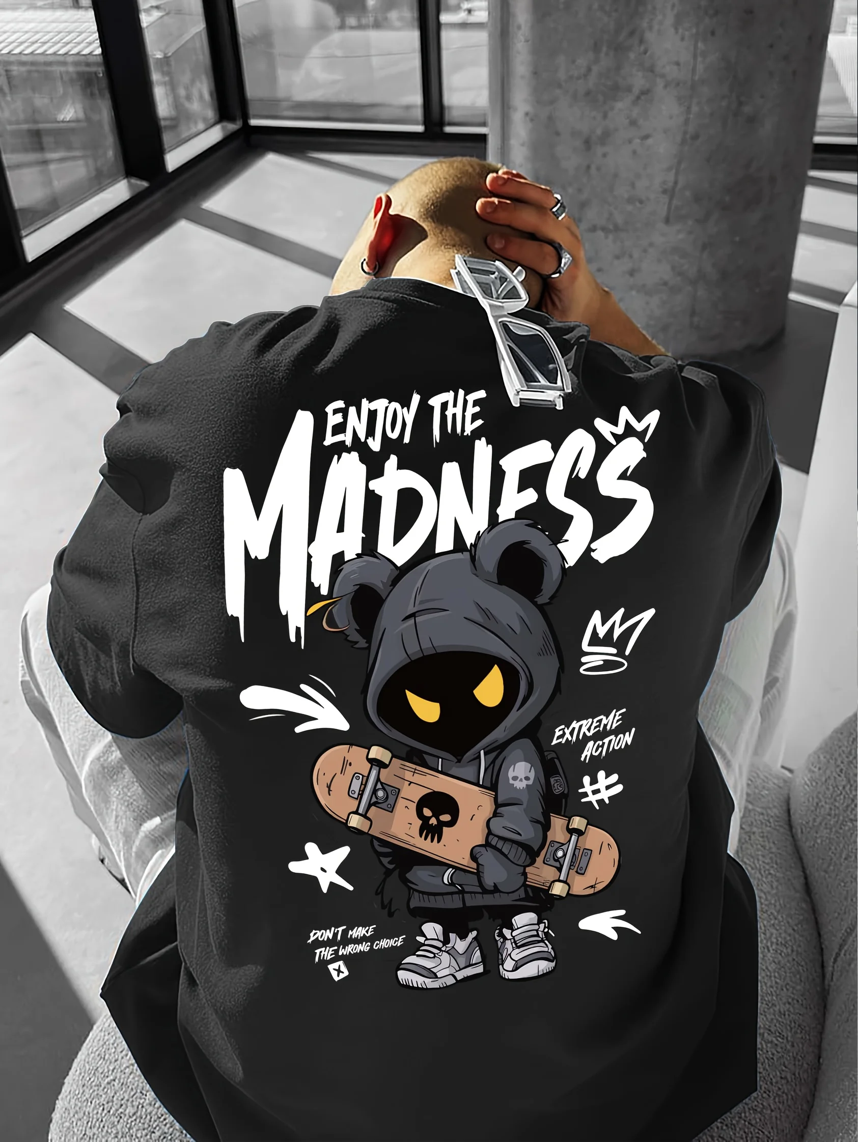 Hot selling fashionable men's cartoon letter printed comfortable and breathable round neck T-shirt outdoor street style top photo 1